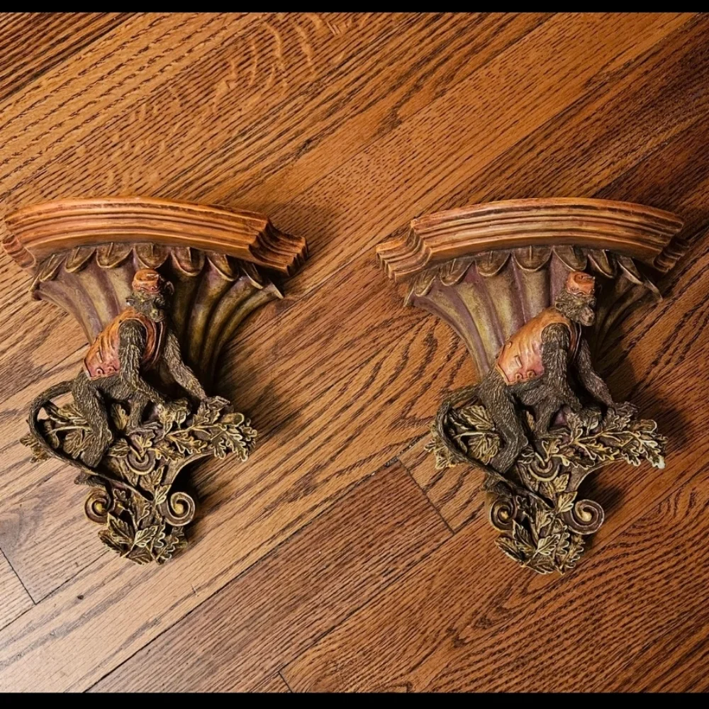 Vintage Palm Beach Regency Bellhop Monkey Sconce display shelves